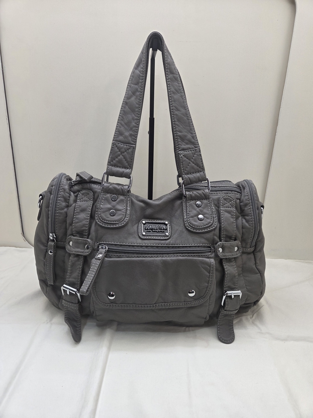 Scarleton Los Angeles Gray Large Tote Bag Dual Zip Multi Compartment Work Purse